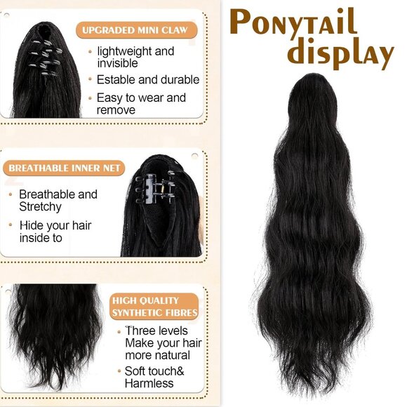 New Ponytail Extension 18″ Claw Wavy Curly Clip - Picture 4 of 6